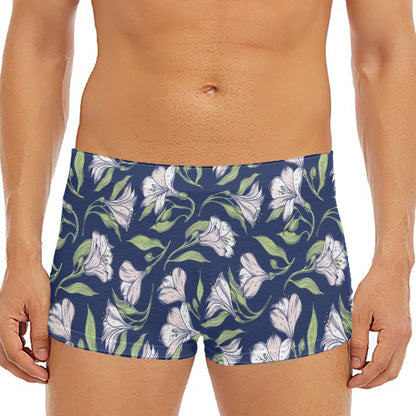 White Alstroemeria Pattern Print Men's Short Boxer Briefs