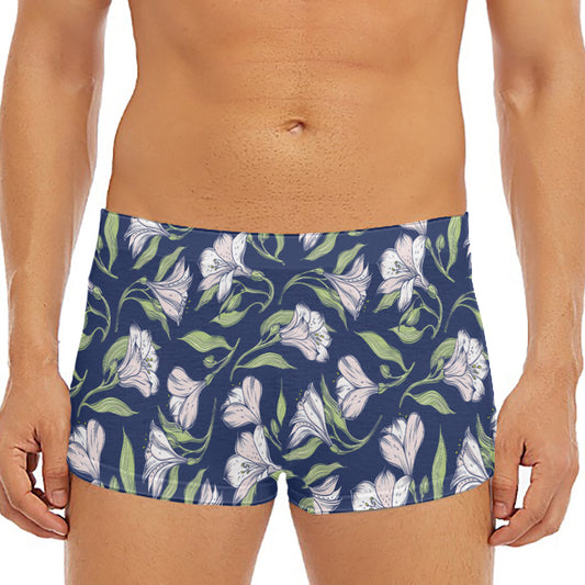 White Alstroemeria Pattern Print Men's Short Boxer Briefs
