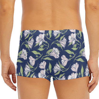 White Alstroemeria Pattern Print Men's Short Boxer Briefs