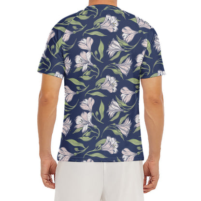 White Alstroemeria Pattern Print Men's Short Sleeve Rash Guard