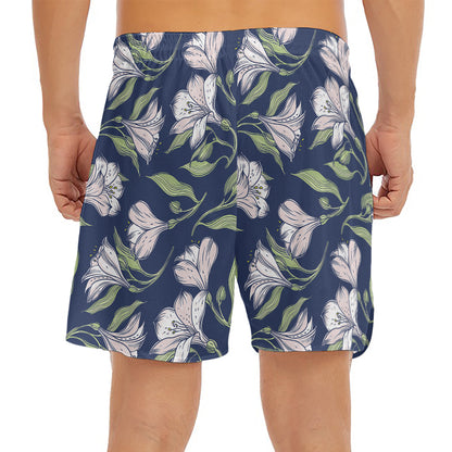 White Alstroemeria Pattern Print Men's Split Running Shorts