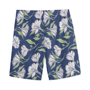 White Alstroemeria Pattern Print Men's Sports Shorts