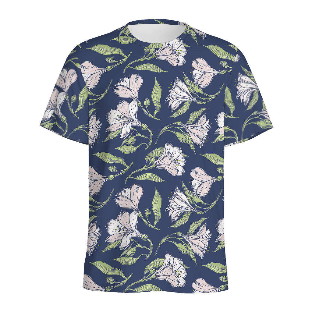 White Alstroemeria Pattern Print Men's Sports T-Shirt