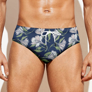 White Alstroemeria Pattern Print Men's Swim Briefs