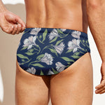 White Alstroemeria Pattern Print Men's Swim Briefs