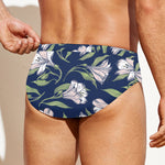 White Alstroemeria Pattern Print Men's Swim Briefs