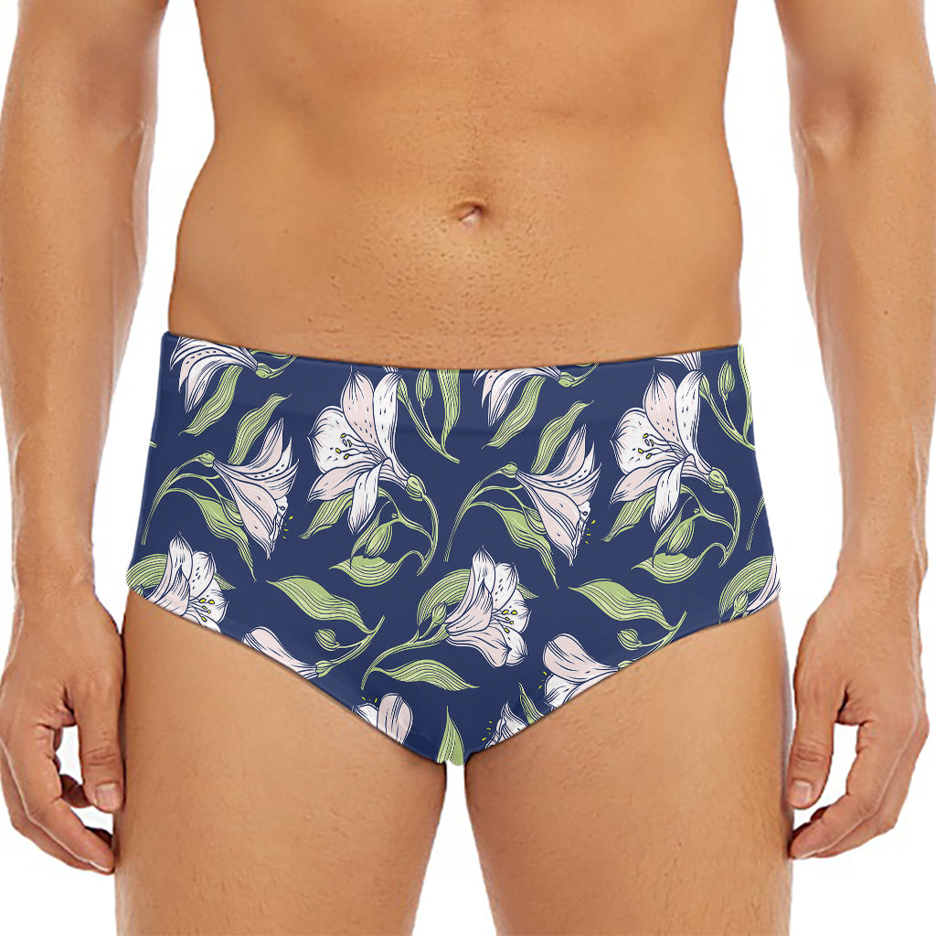 White Alstroemeria Pattern Print Men's Triangle Swim Briefs