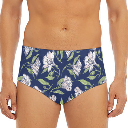White Alstroemeria Pattern Print Men's Triangle Swim Briefs