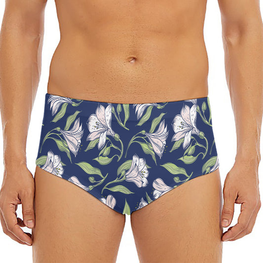 White Alstroemeria Pattern Print Men's Triangle Swim Briefs