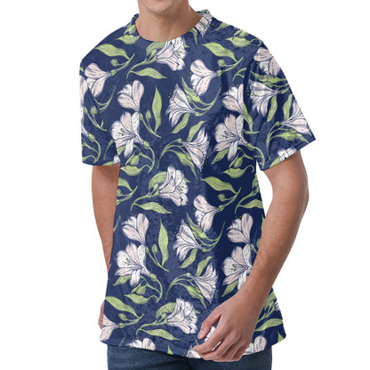 White Alstroemeria Pattern Print Men's Velvet T-Shirt