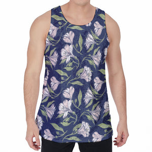 White Alstroemeria Pattern Print Men's Velvet Tank Top