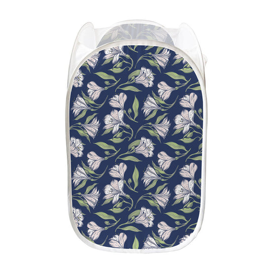 White Alstroemeria Pattern Print Mesh Laundry Hamper