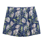 White Alstroemeria Pattern Print Mesh Shorts