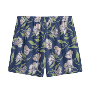 White Alstroemeria Pattern Print Mesh Shorts