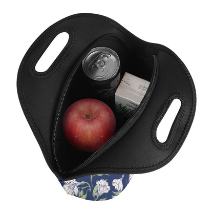 White Alstroemeria Pattern Print Neoprene Lunch Bag