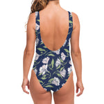 White Alstroemeria Pattern Print One Piece Swimsuit