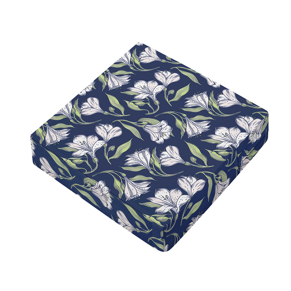 White Alstroemeria Pattern Print Outdoor Seat Cushion Cover
