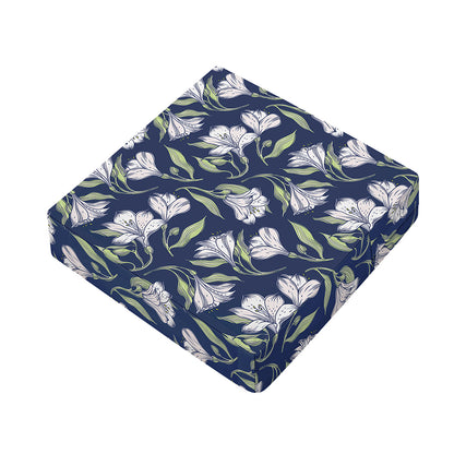 White Alstroemeria Pattern Print Outdoor Seat Cushion Cover