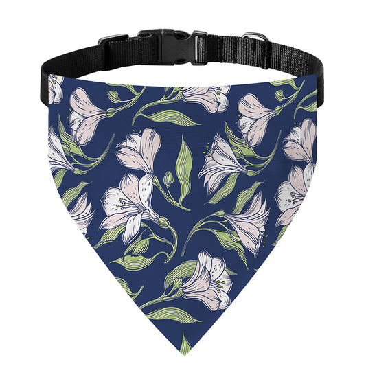 White Alstroemeria Pattern Print Over The Collar Dog Bandana