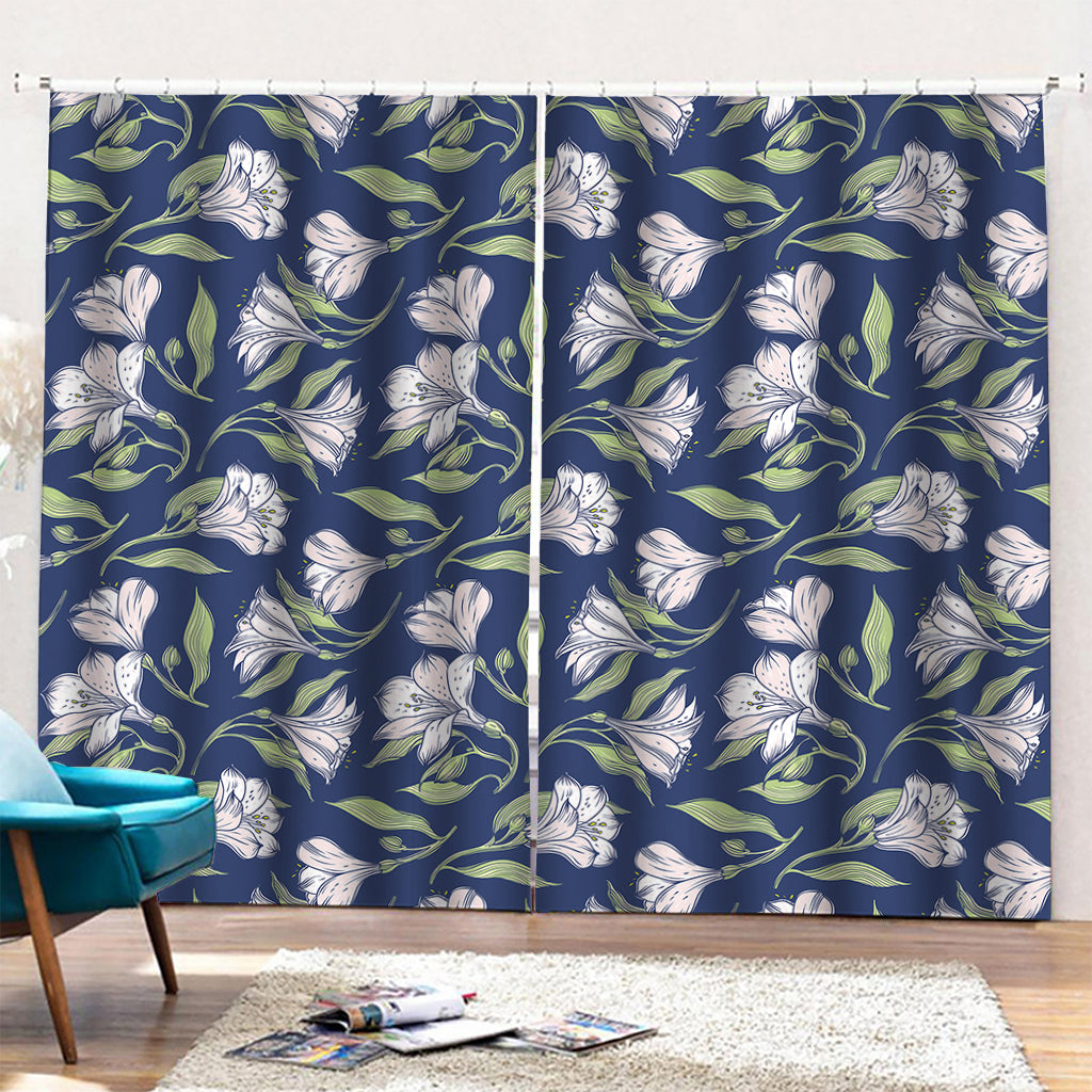 White Alstroemeria Pattern Print Pencil Pleat Curtains