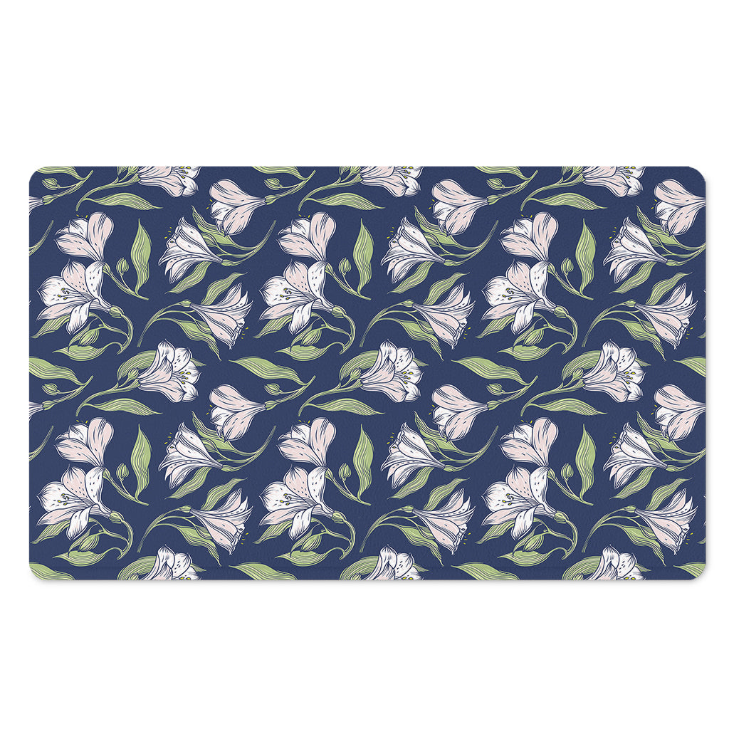 White Alstroemeria Pattern Print Polyester Doormat