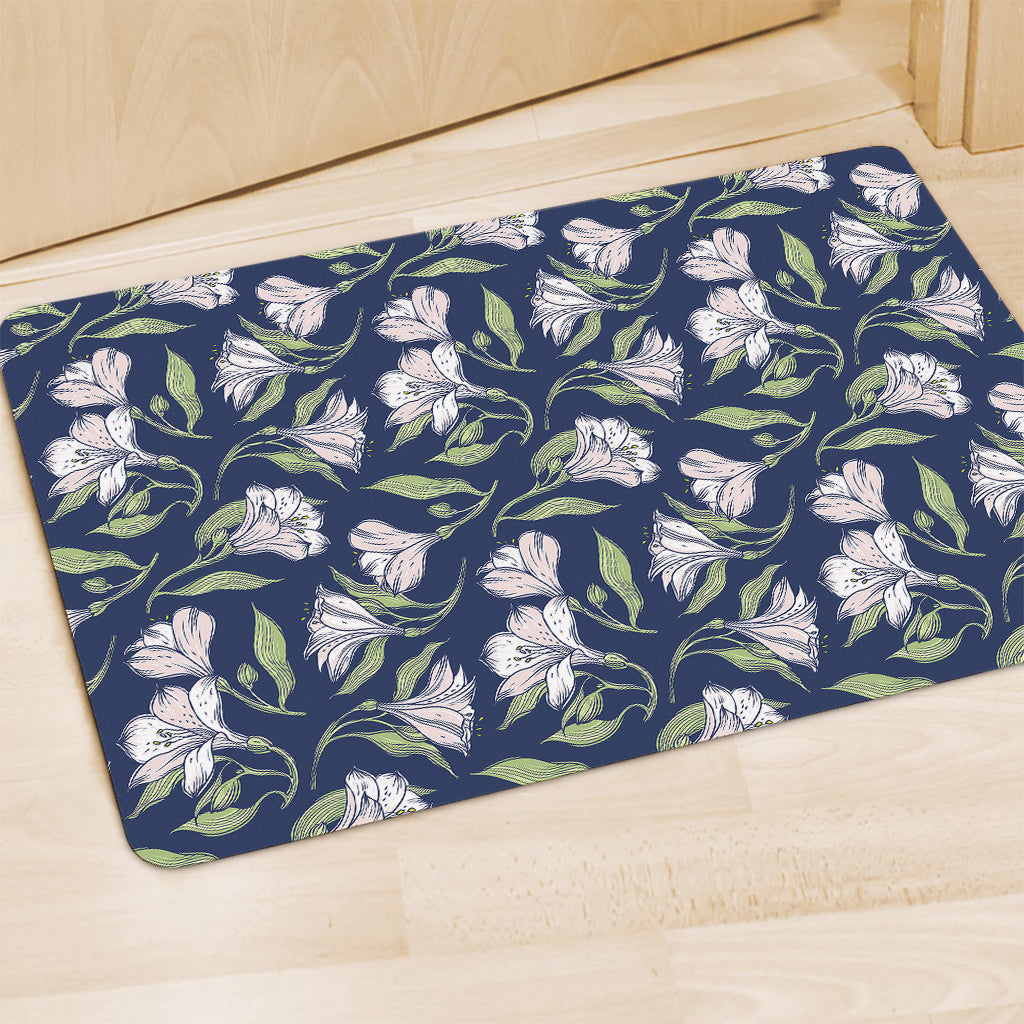 White Alstroemeria Pattern Print Polyester Doormat