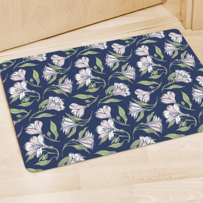 White Alstroemeria Pattern Print Polyester Doormat