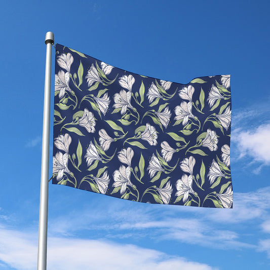 White Alstroemeria Pattern Print Polyester Flag