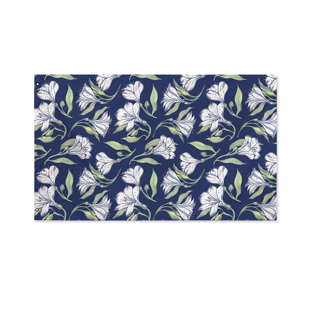 White Alstroemeria Pattern Print Polyester Flag