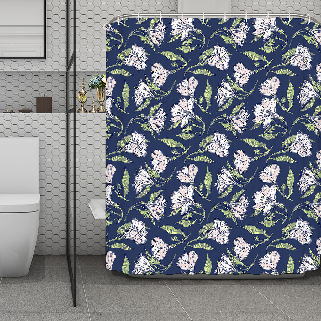 White Alstroemeria Pattern Print Polyester Shower Curtain