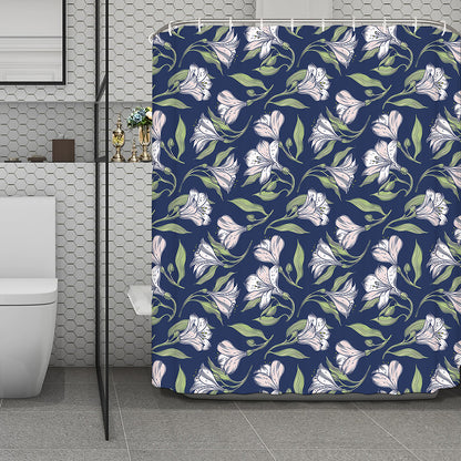 White Alstroemeria Pattern Print Polyester Shower Curtain