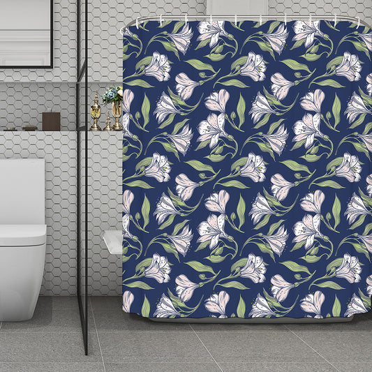 White Alstroemeria Pattern Print Polyester Shower Curtain