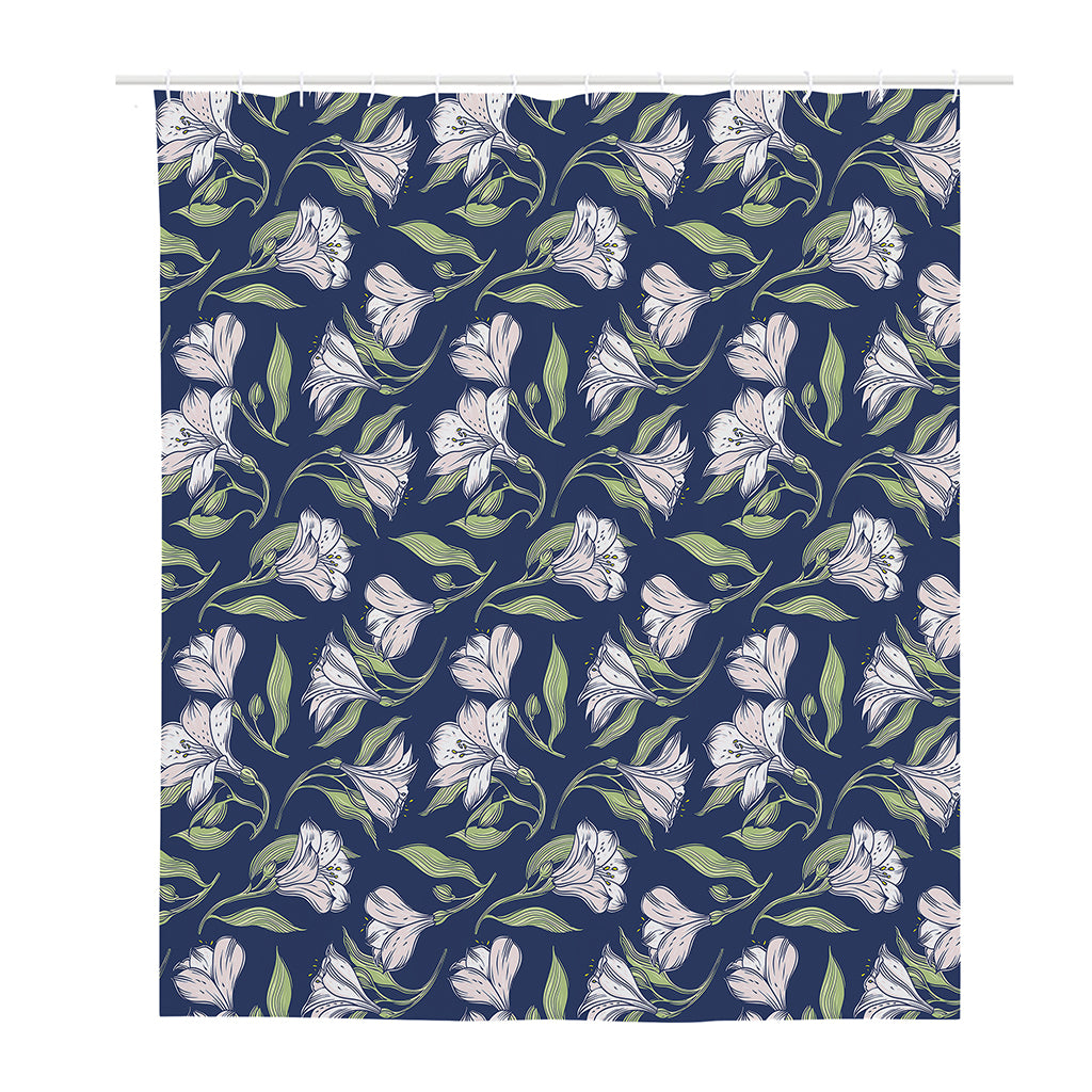 White Alstroemeria Pattern Print Polyester Shower Curtain