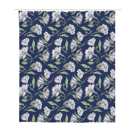 White Alstroemeria Pattern Print Polyester Shower Curtain