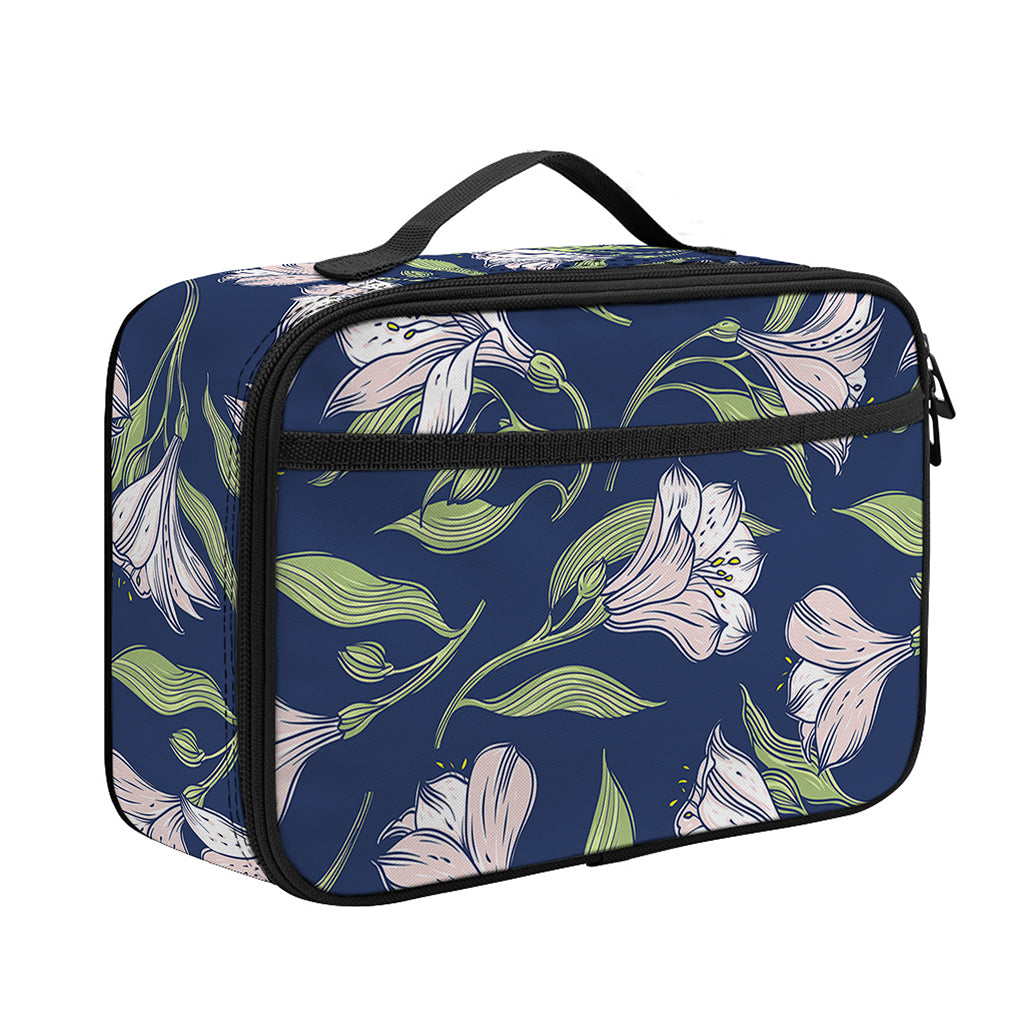White Alstroemeria Pattern Print Portable Lunch Bag