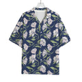White Alstroemeria Pattern Print Rayon Hawaiian Shirt