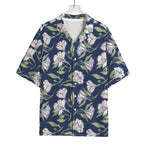 White Alstroemeria Pattern Print Rayon Hawaiian Shirt