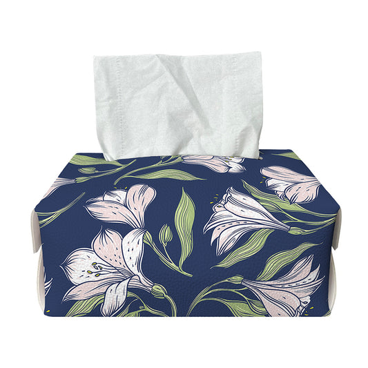 White Alstroemeria Pattern Print Rectangle Tissue Box Cover