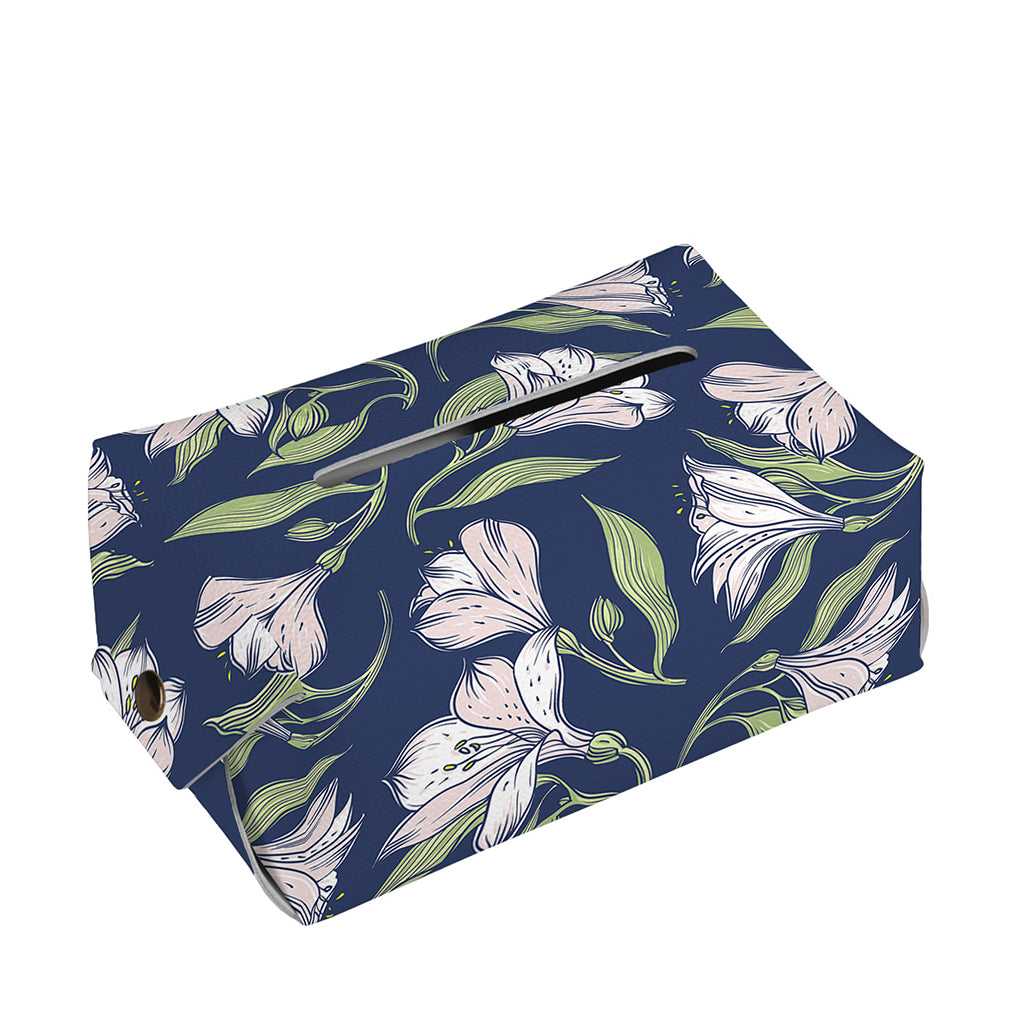 White Alstroemeria Pattern Print Rectangle Tissue Box Cover