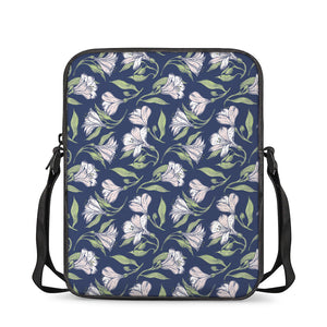 White Alstroemeria Pattern Print Rectangular Crossbody Bag