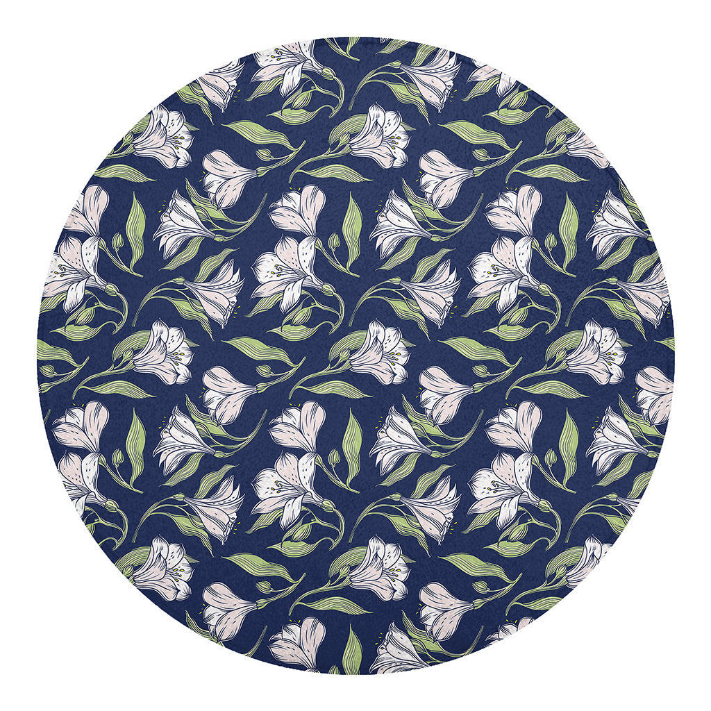 White Alstroemeria Pattern Print Round Blanket