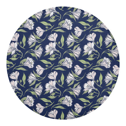 White Alstroemeria Pattern Print Round Blanket