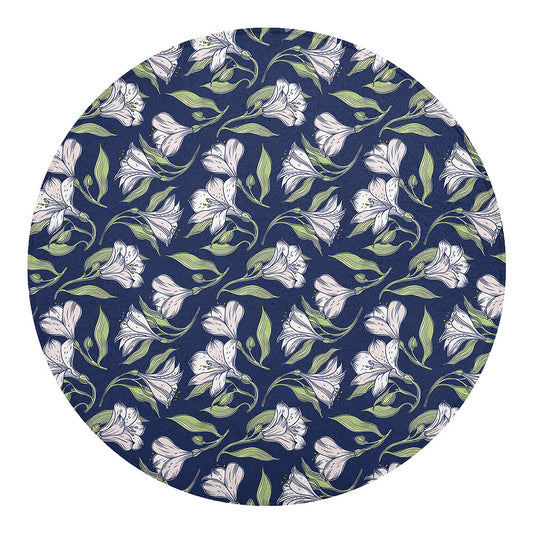 White Alstroemeria Pattern Print Round Blanket