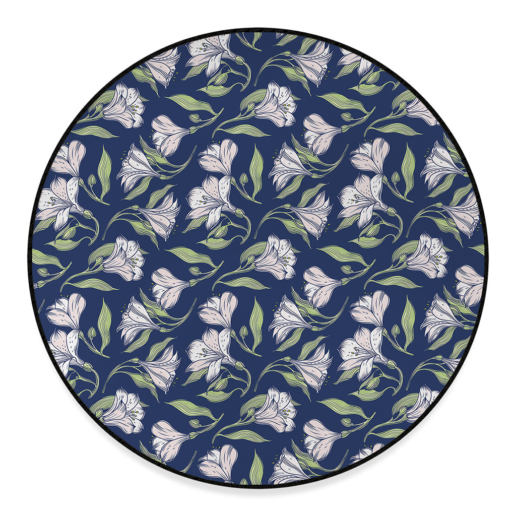 White Alstroemeria Pattern Print Round Floor Mat