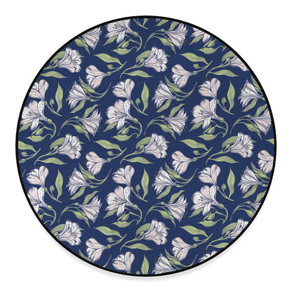 White Alstroemeria Pattern Print Round Floor Mat