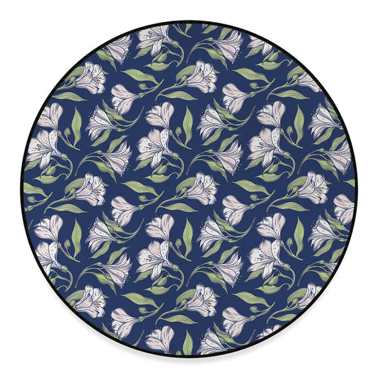White Alstroemeria Pattern Print Round Floor Mat