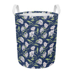 White Alstroemeria Pattern Print Round Laundry Basket