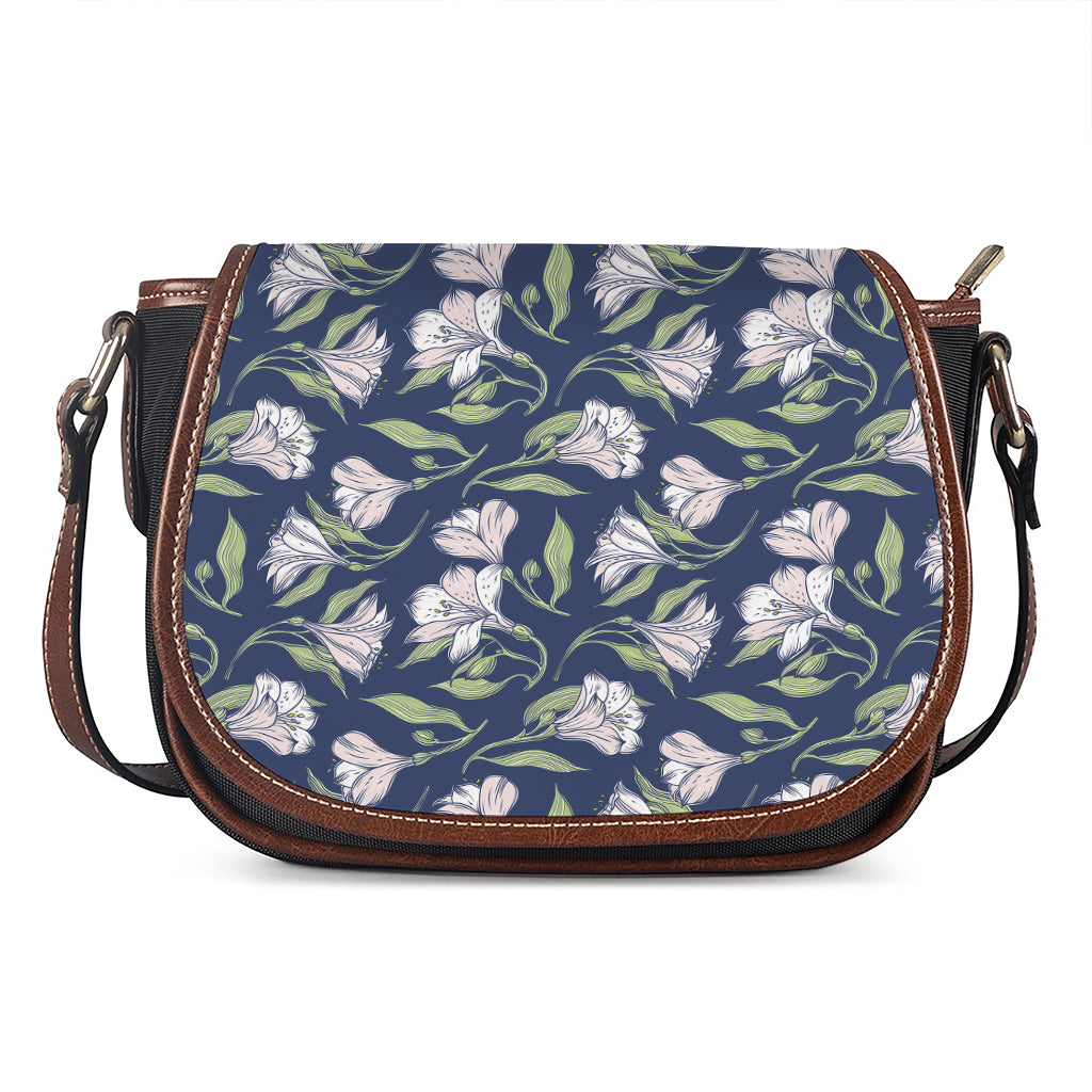 White Alstroemeria Pattern Print Saddle Bag