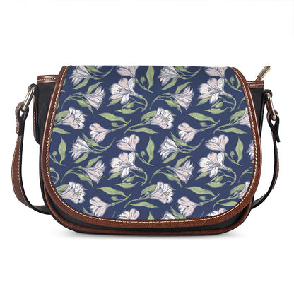 White Alstroemeria Pattern Print Saddle Bag