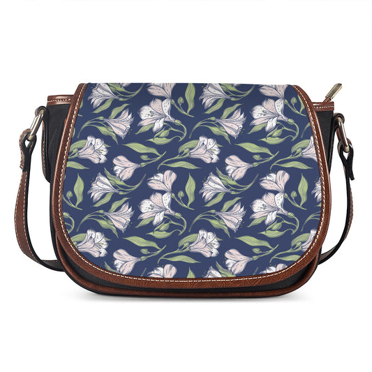 White Alstroemeria Pattern Print Saddle Bag